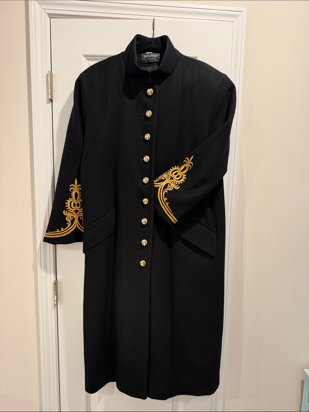 Vintage Harve Benard Black Coat with Gold Embroidered Sleeves
